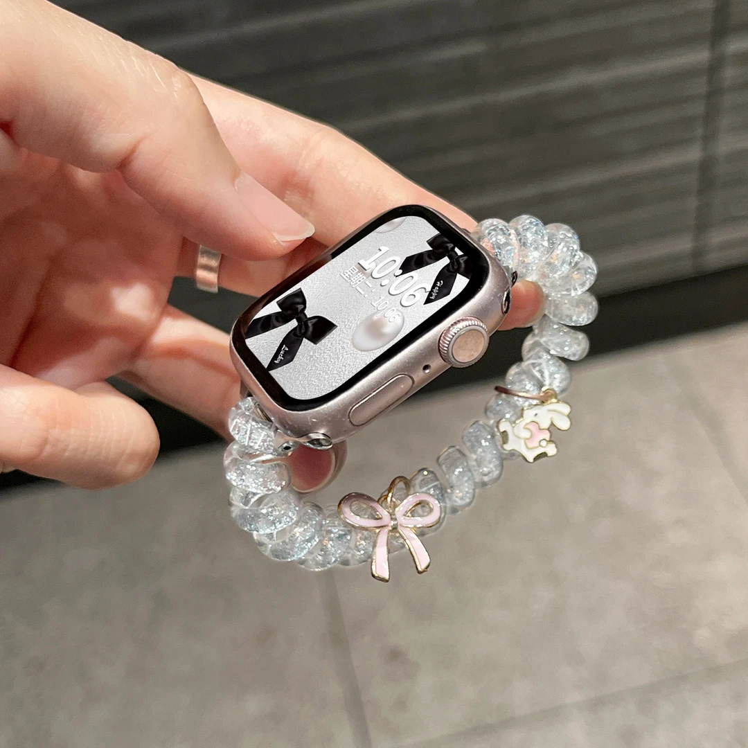 电话线弹力发圈蝴蝶结适用applewatchS10苹果手表s11表带s9s8腕带