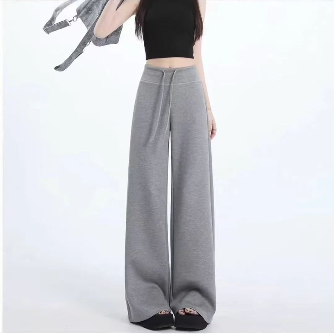 25春夏新款运动风抽绳高腰阔腿卫裤吹干拖地休闲裤