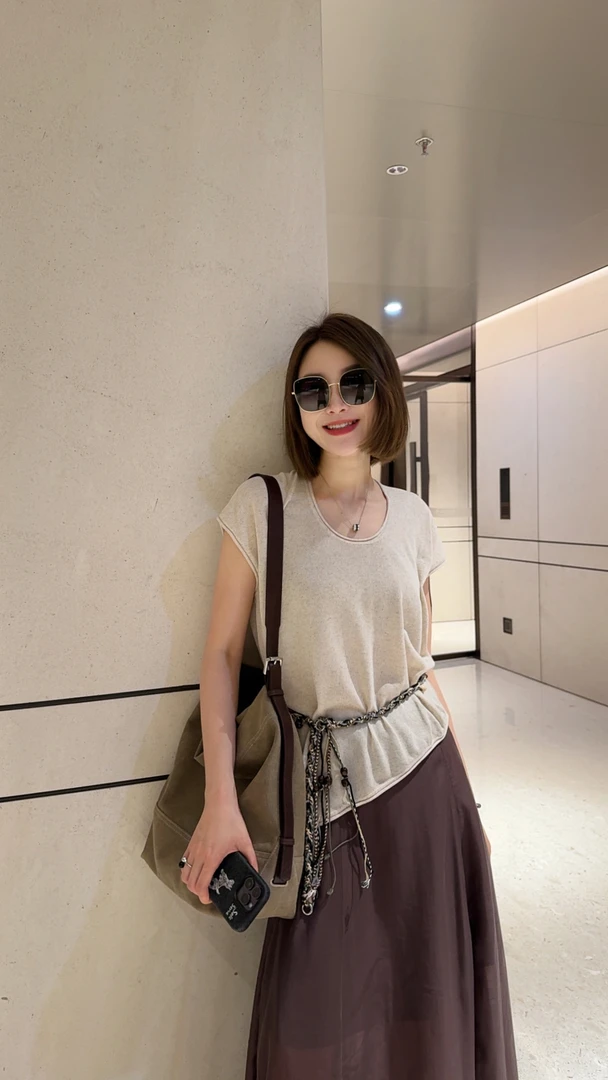 072 & RICE【斜边上衣】莱赛尔+亚麻 夏季休闲圆领针织衫 A-32HD007