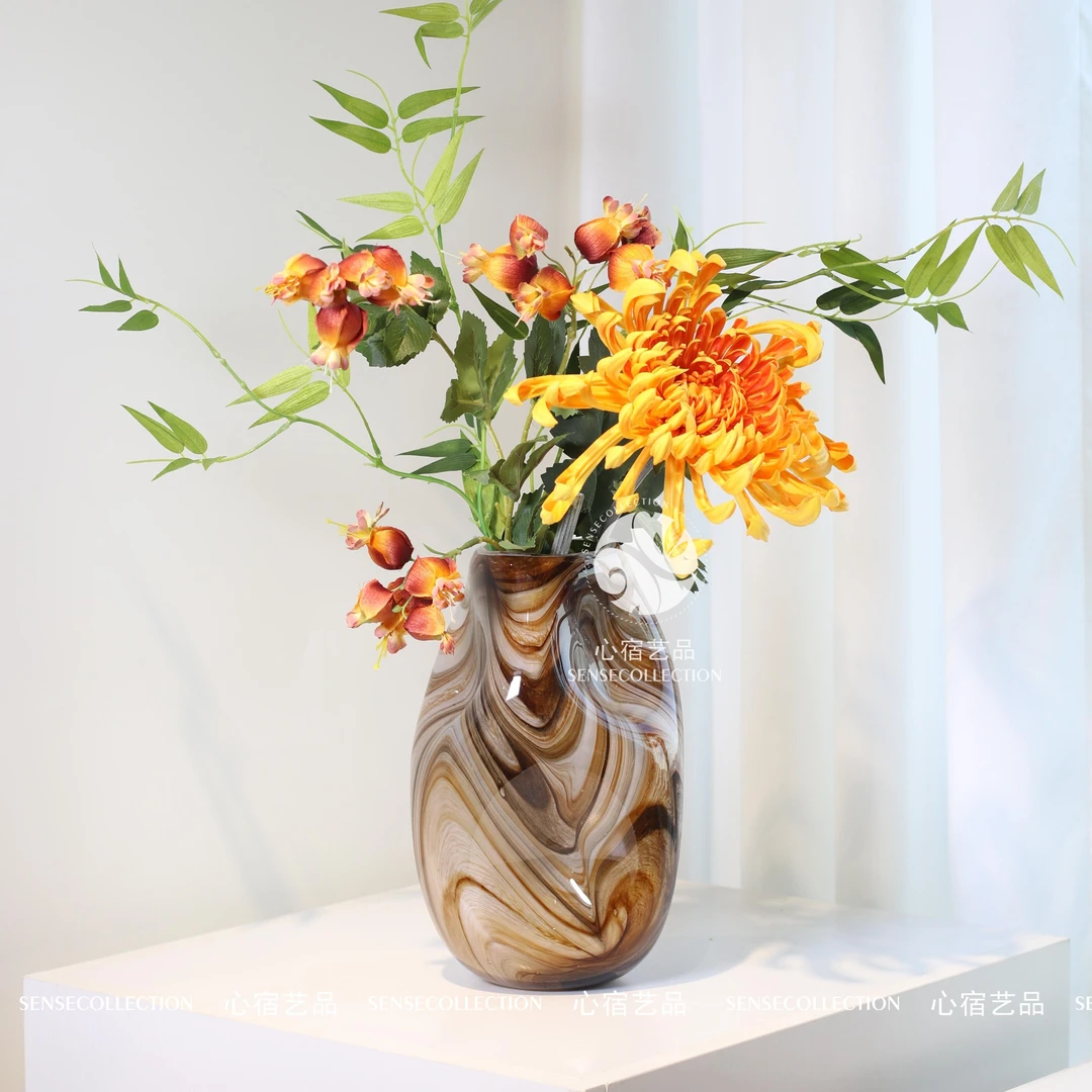 现代简约咖色流纹琉璃花瓶摆件艺术客厅玄关电视柜餐桌家居装饰品