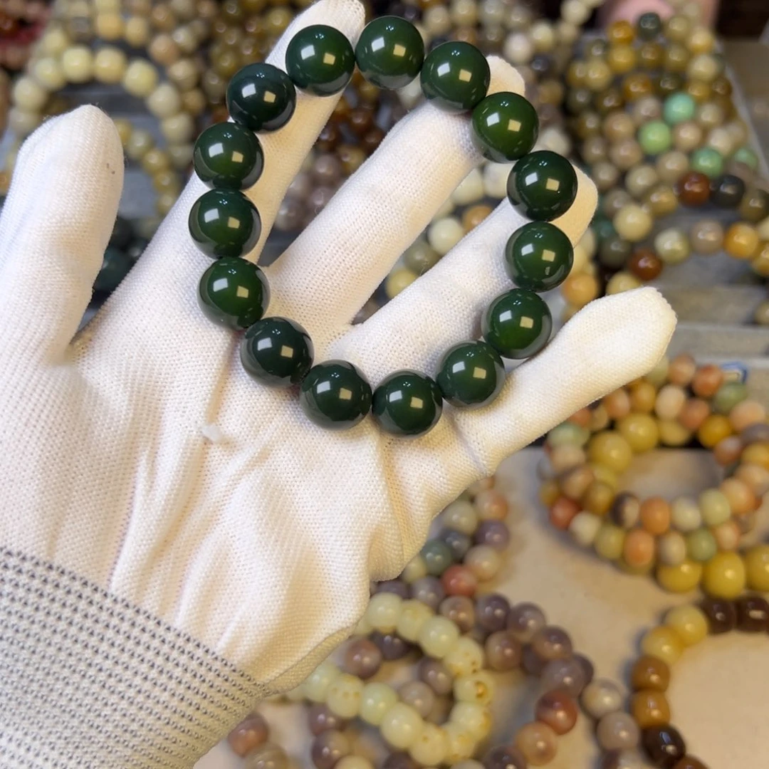 菩提根/象牙果手串墨绿14