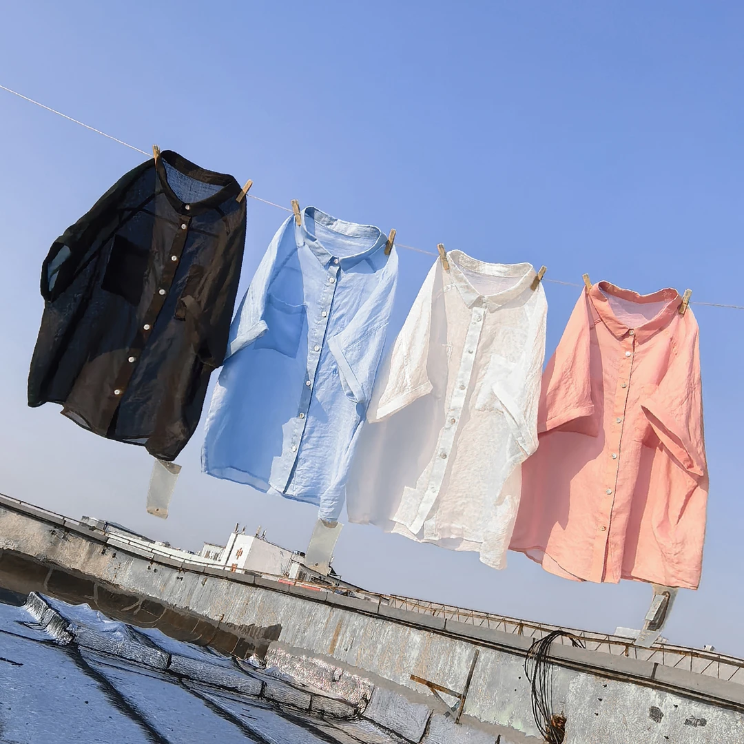 双口袋小翻领苎麻短袖衬衫上衣 5100TK【M胸围124 衣长66】