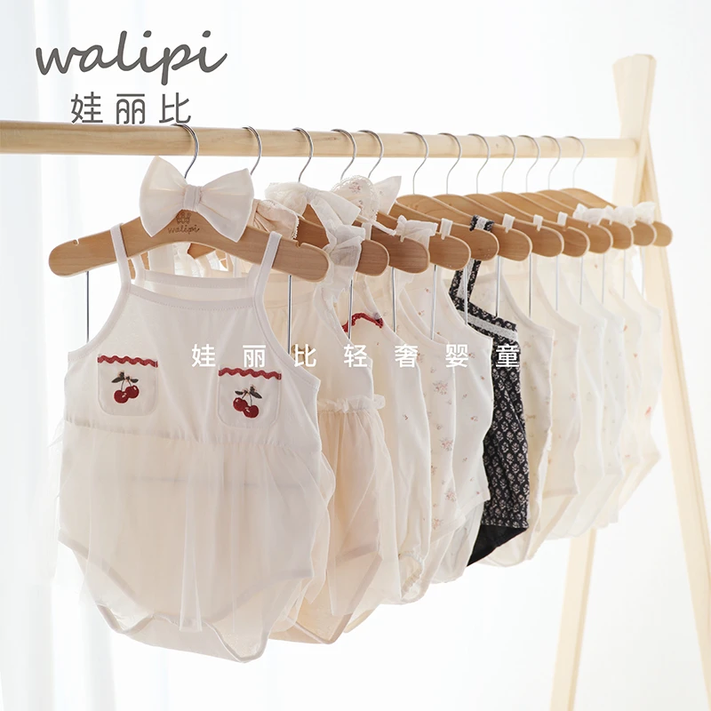 娃丽比夏季薄款女宝宝吊带包屁衣背心三角连体哈衣可爱洋气爬服