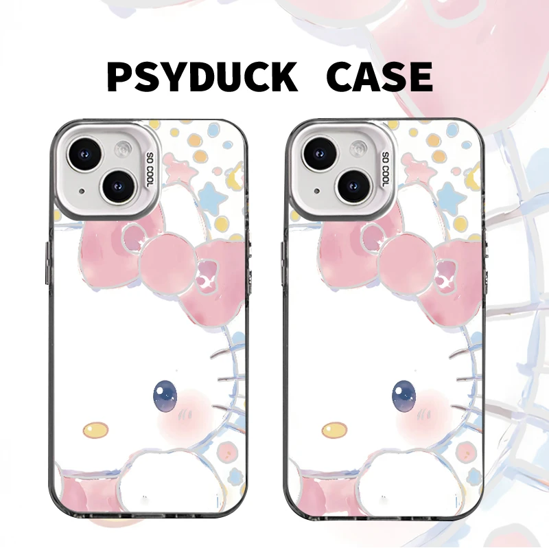 适用苹果华为一加小米半脸KT猫彩银白底创意防摔手机壳透明手机壳