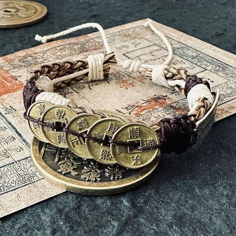 纯铜木质手链 十年之约盗墓笔记手链同人小哥五帝钱太岁做旧复古