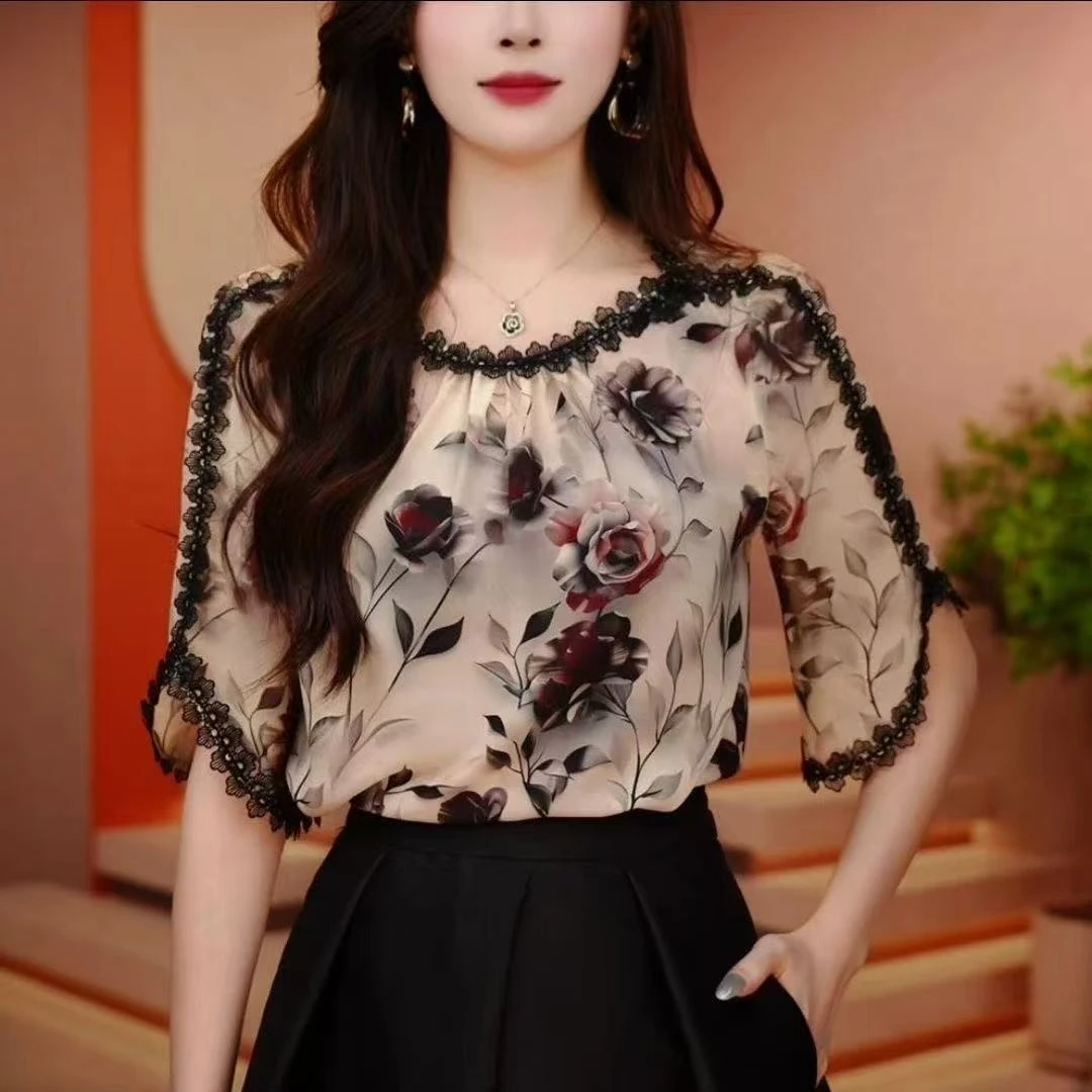 2025夏季新款衫女七分袖中袖碎花上衣漂亮小衫气质时尚百搭A8899