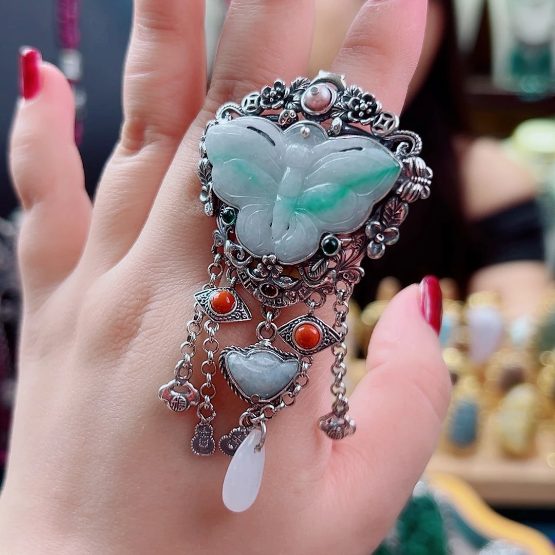 戒指/指环翡翠银S925镶嵌国风