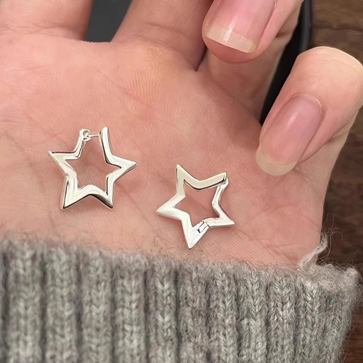 925银针五角星耳钉女简约大气独特耳环2025新款小众设计感耳饰潮