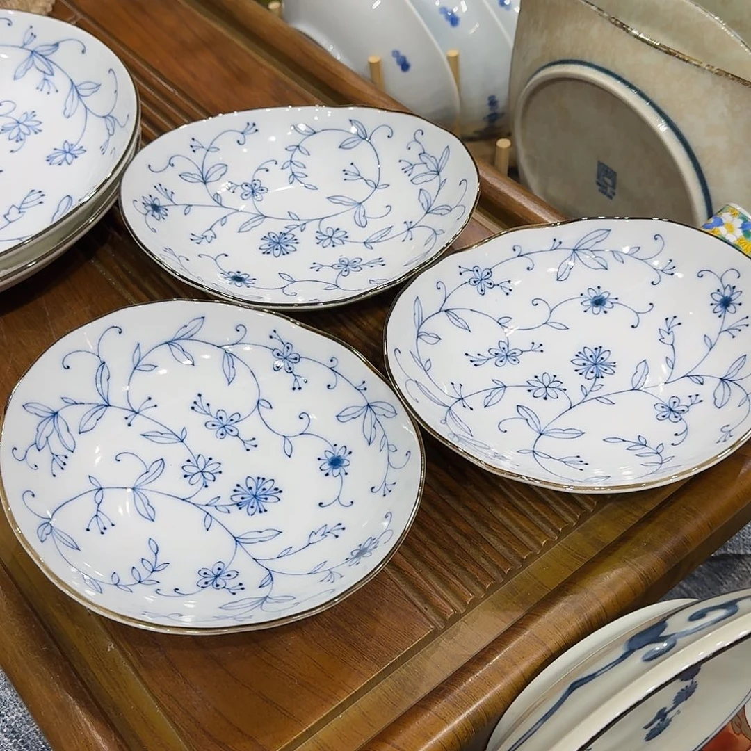 瓷用****2线唐草釉下彩椭圆盘