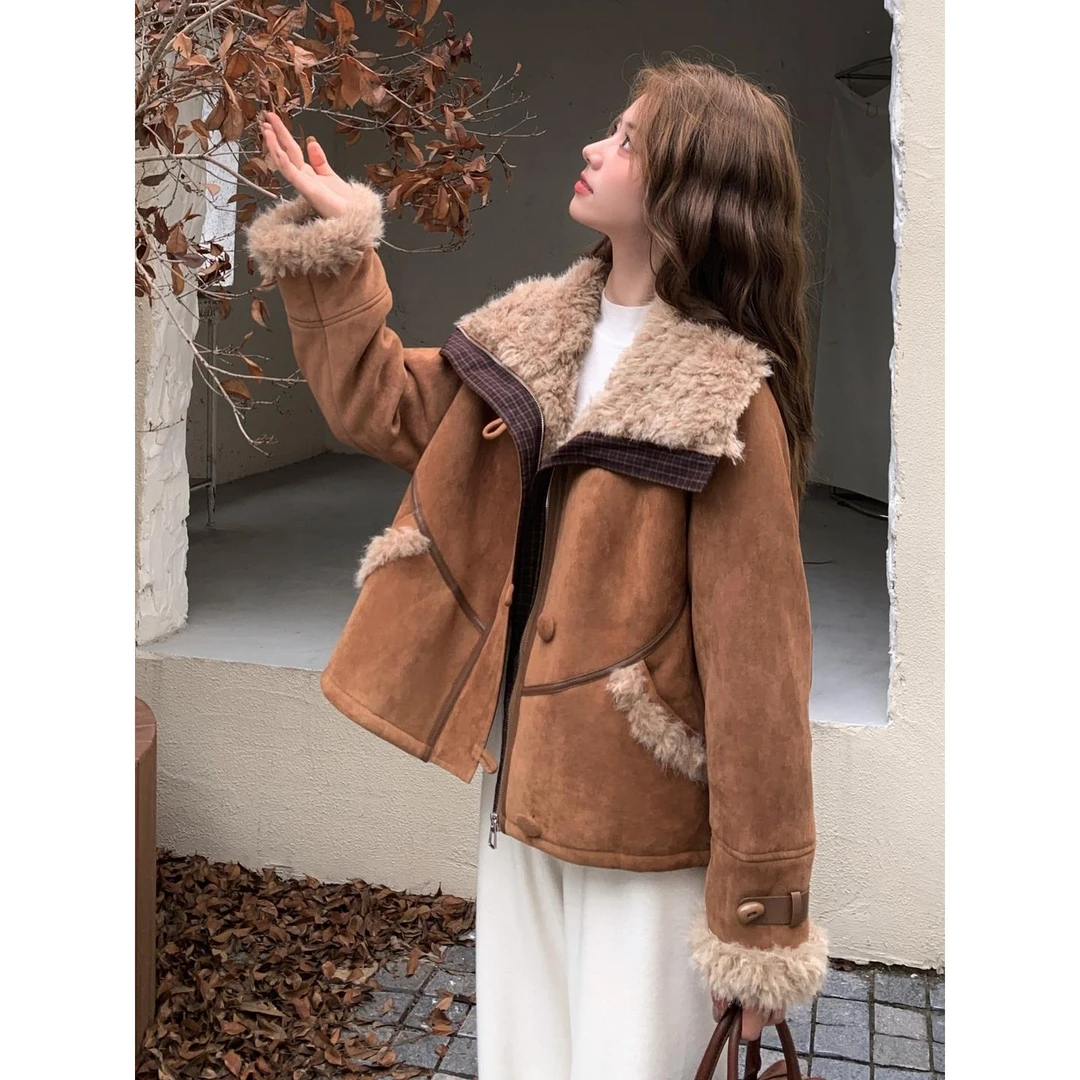 时尚宽松保暖皮毛一体外套女2025冬季新款时髦范爆款流行上衣外套