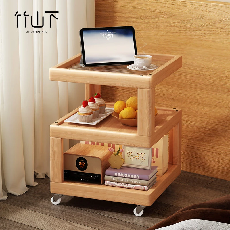 实木沙发边几可移动茶几带轮沙发侧边柜简约卧室床头柜客厅小推车