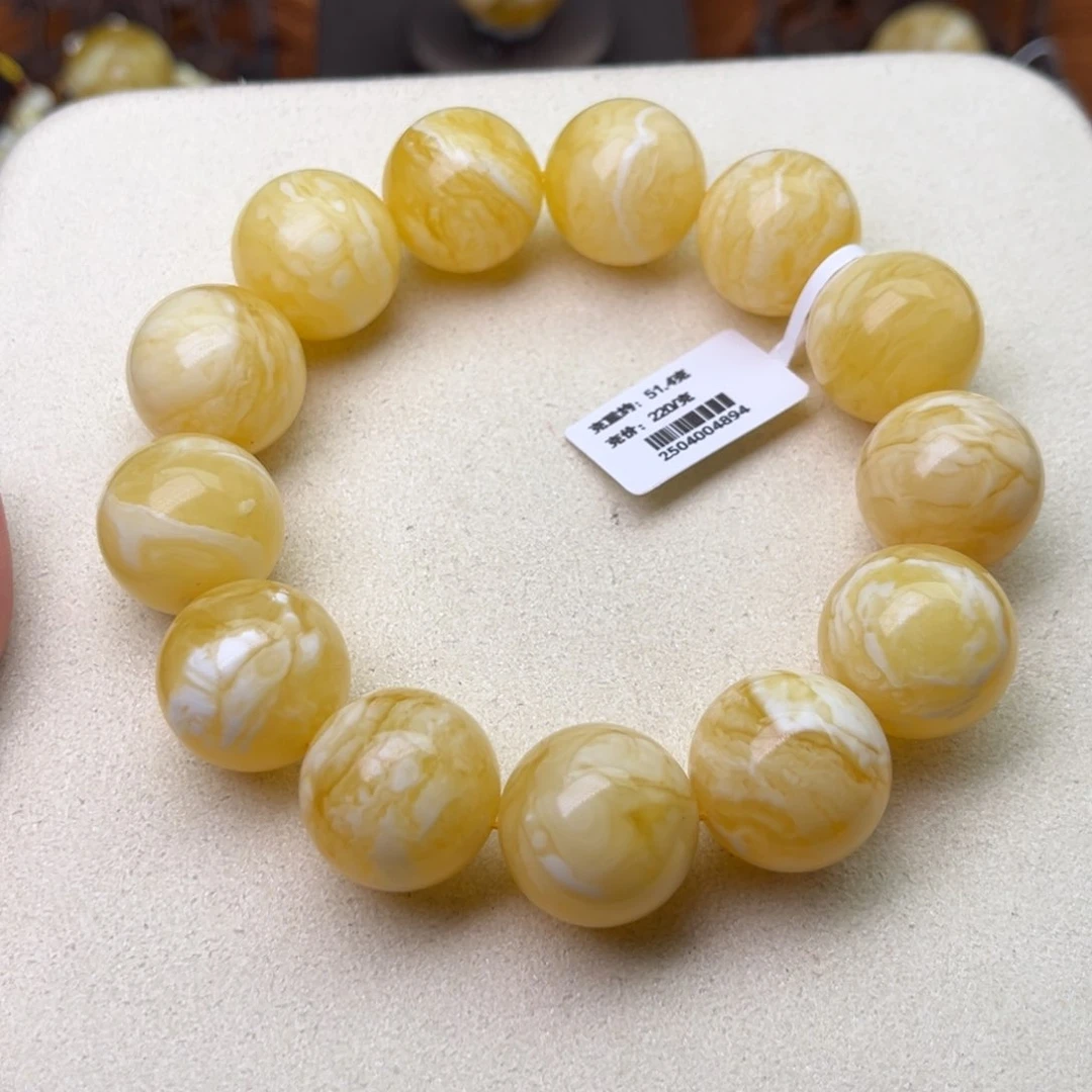 手链蜜蜡未镶嵌19圆珠瓷白花蜡虎皮纹毕业级