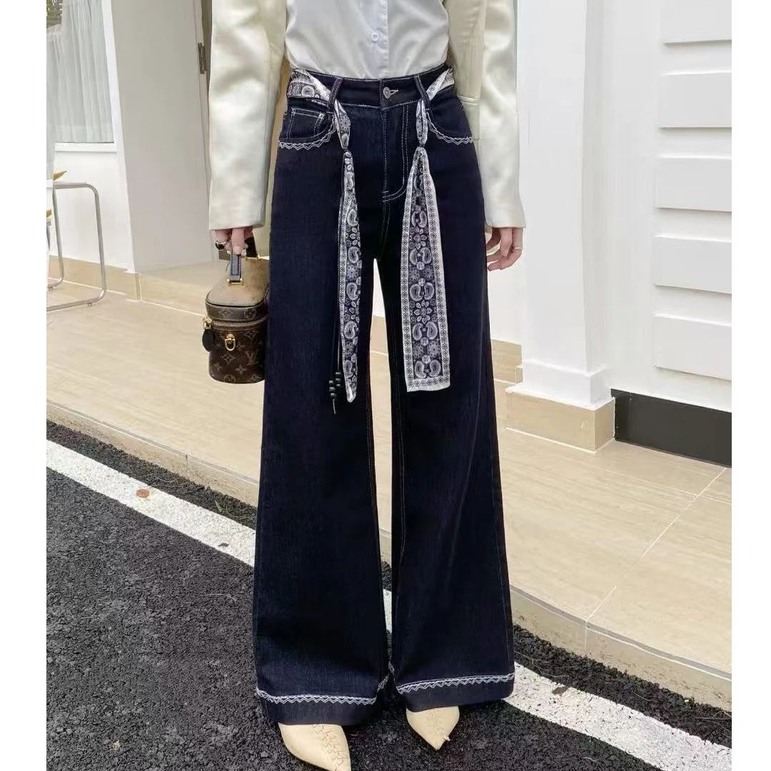 DS53572回味依衣时尚显瘦2025新款窄版阔腿牛仔裤裤女