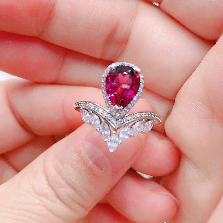 石榴石戒指银S925镶嵌