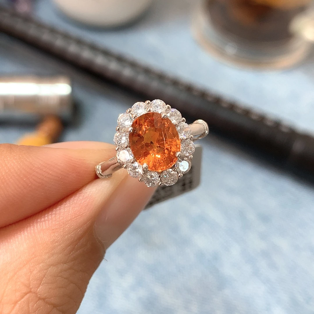 戒指石榴石（芬达石）银S925镶嵌