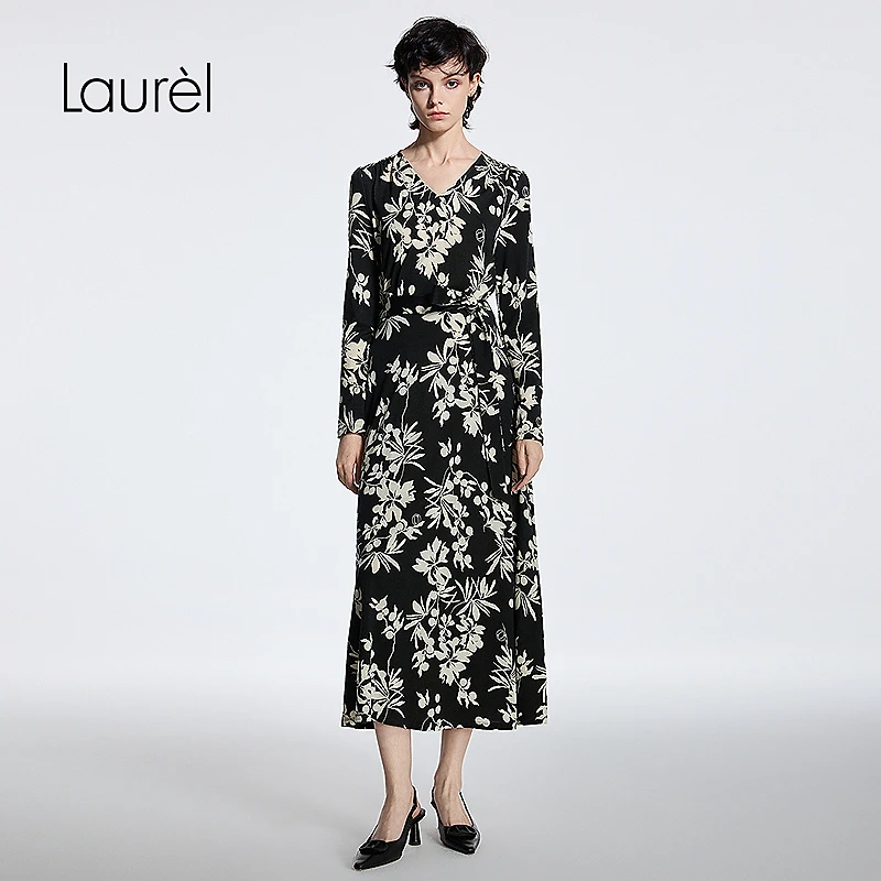 Laurel劳芮25秋新款针织印花长袖连衣裙LWD363Y01600