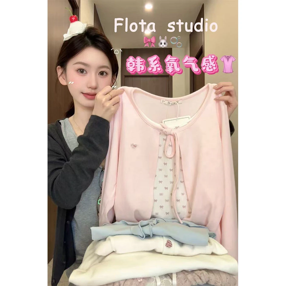 油油【flota】百搭针织女款植绒刺绣时尚小众长袖上衣2025秋季上新