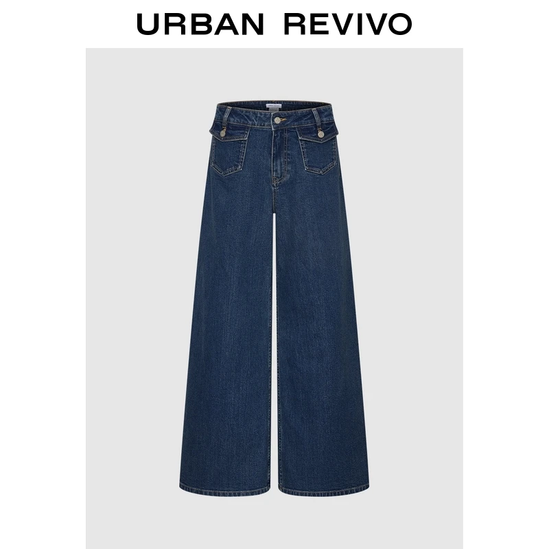 UR2026春季新款女装都市翻盖口袋阔腿牛仔长裤UYU860011