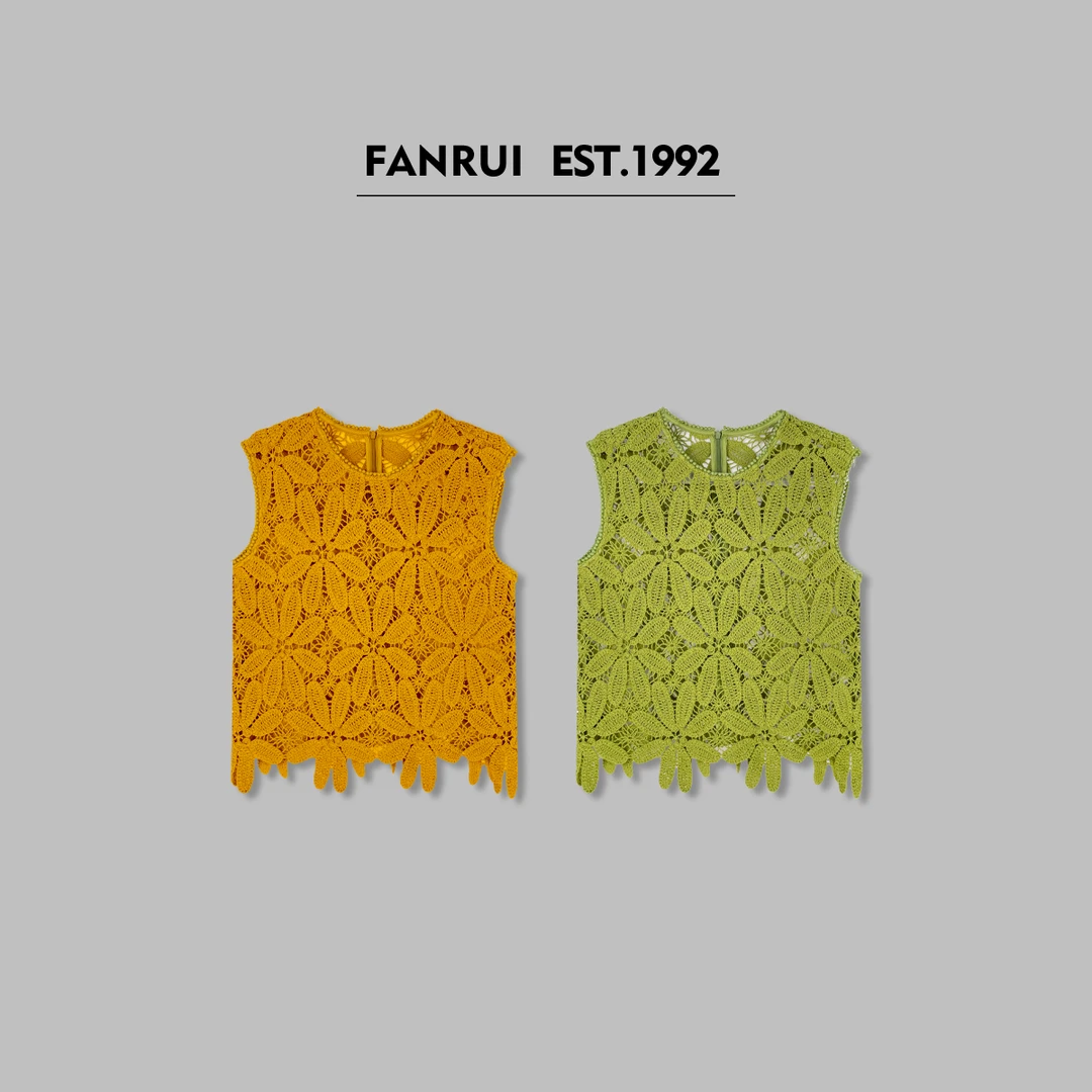 FANRUI/泛芮「四季奶青」夏季新款镂空钩花百搭显瘦无袖马甲B15938