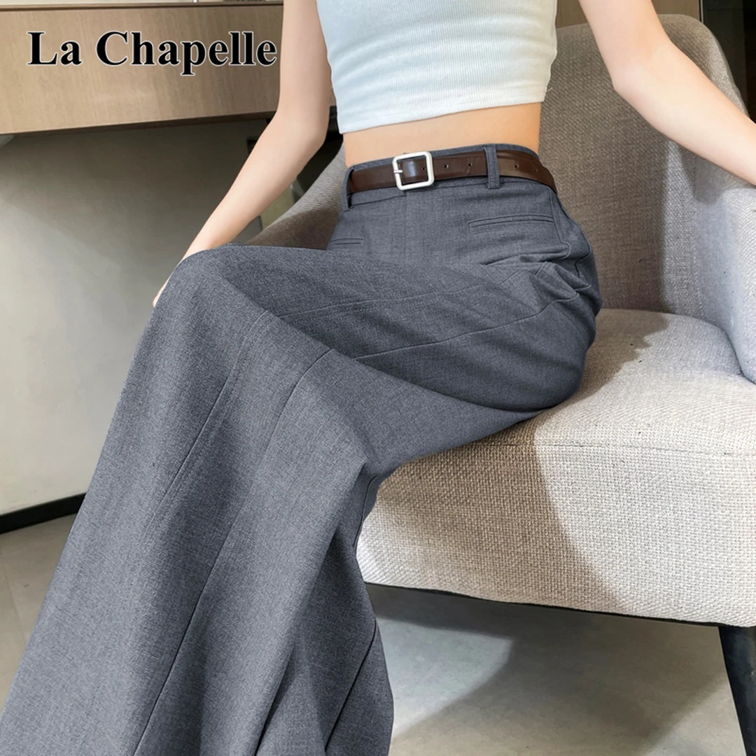 拉夏贝尔灰色西装裤女2025秋季新款高级感垂感通勤百搭直筒阔腿裤