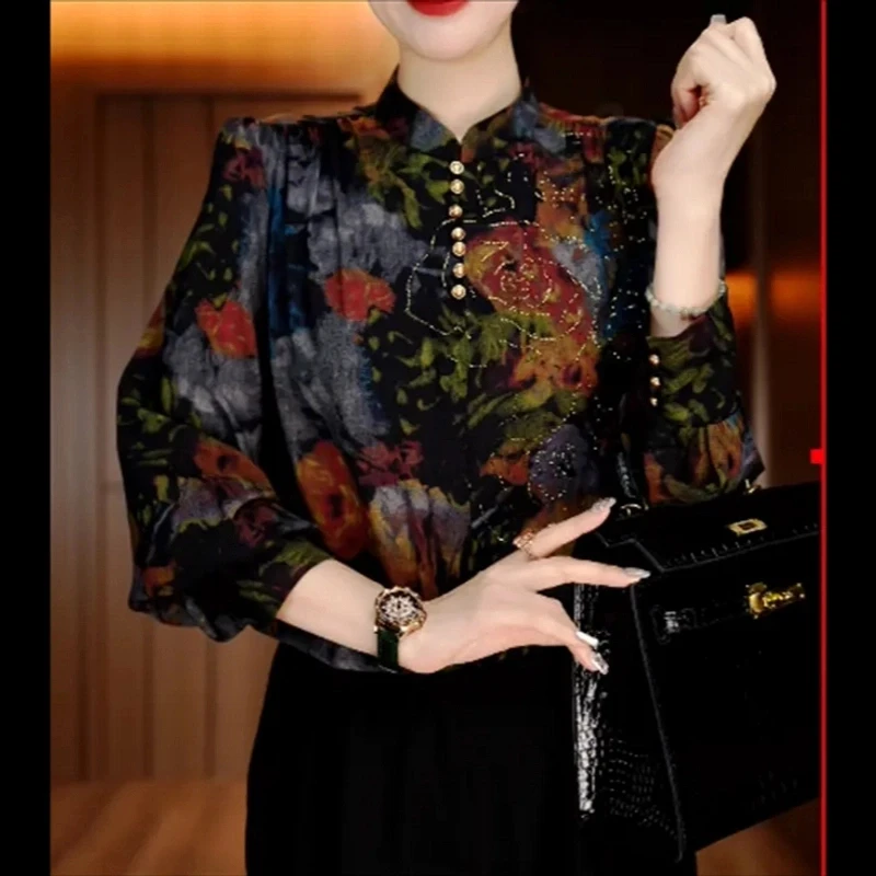 新高端印花女显瘦显白百搭减龄气质时尚套头上衣V24M0498