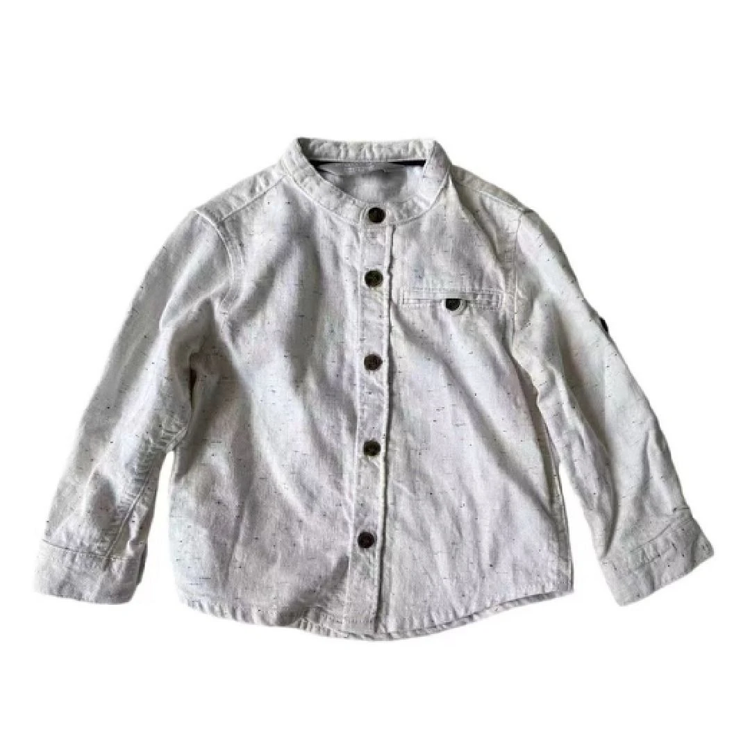 儿童男女款蓝色点缀白色圆领开扣长袖衬衫S6098