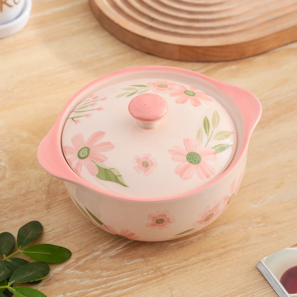 珊瑚海系列小清新高颜值家用陶瓷餐具6.5英寸陶瓷盖双耳泡面碗