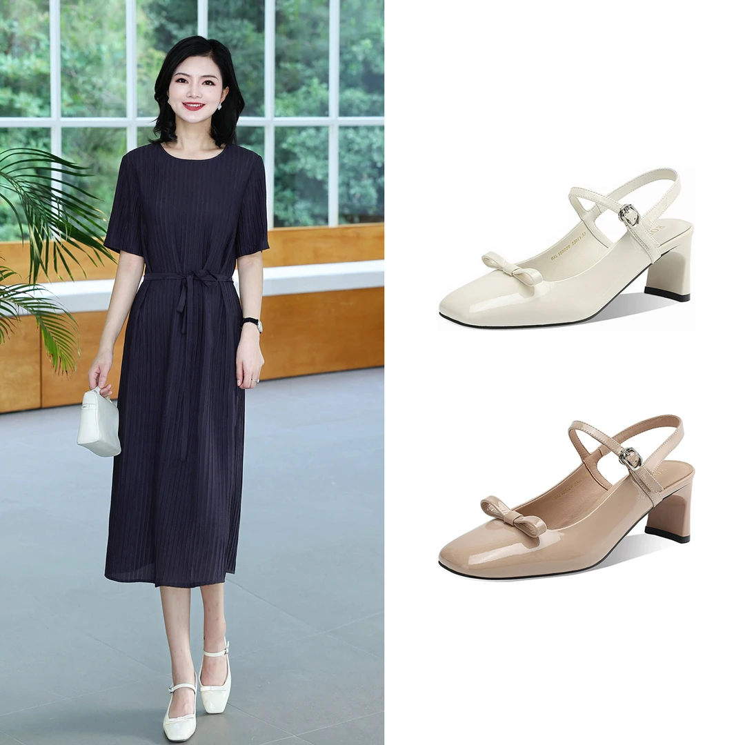 【阿楠anan】时装半凉百搭后空凉鞋粗跟单鞋通勤中跟气质155028