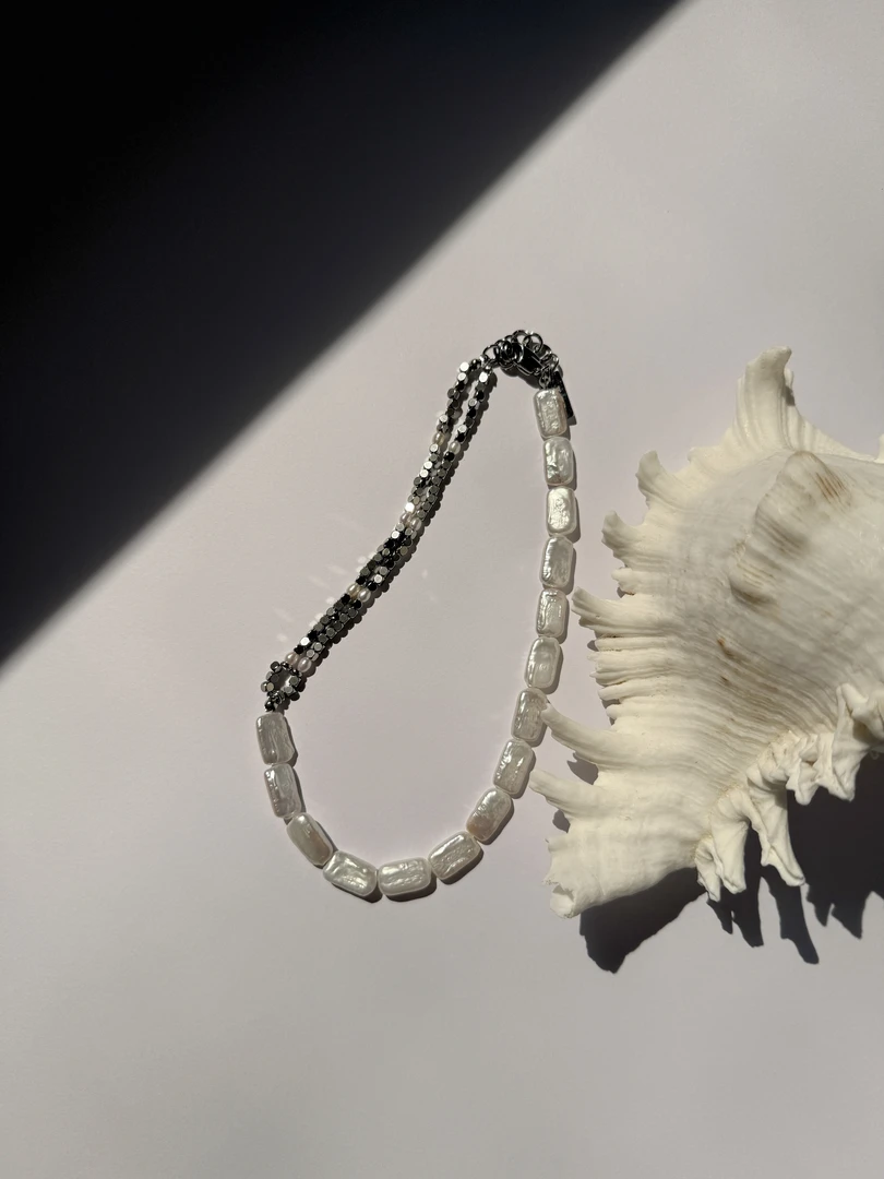 钛钢仿珍珠项链 LULU25年轻奢高级感纯手工贝壳蛋拼接项链4208