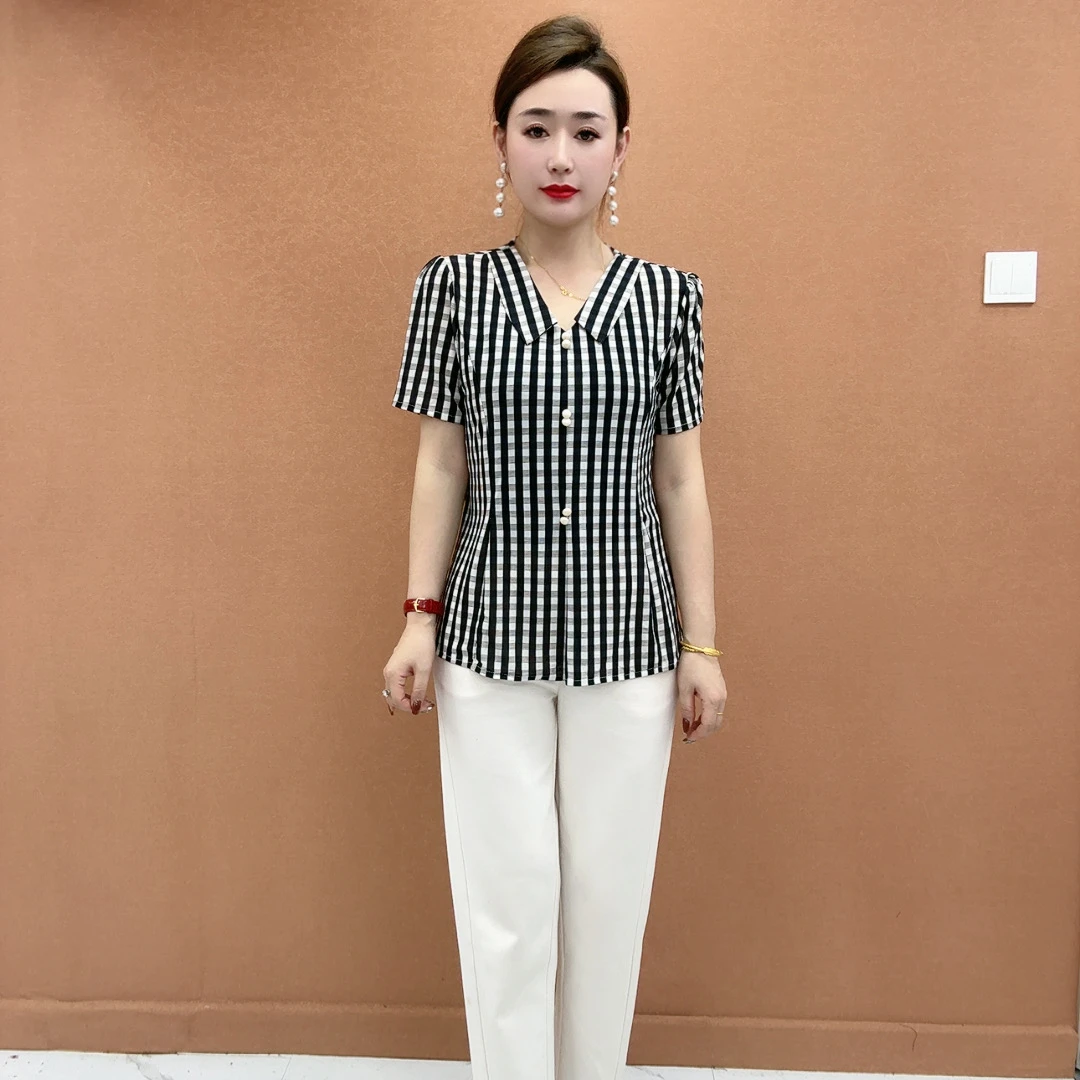 妈妈装气质洋气时尚夏季小衫印花短袖C718