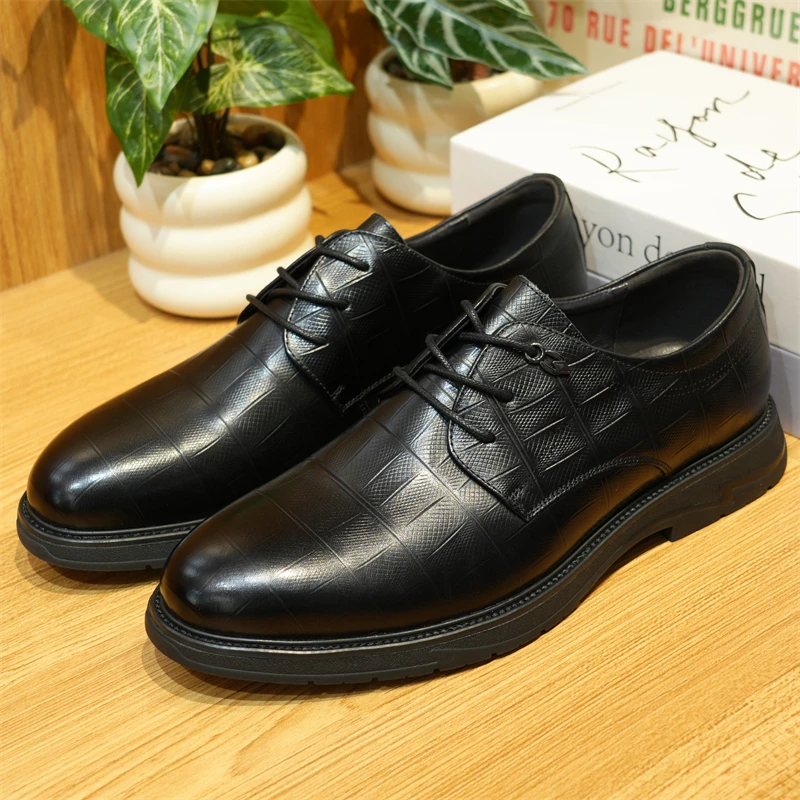 品牌撤柜秋季男士格纹压花商务休闲真皮皮鞋时尚圆头皮鞋7X004