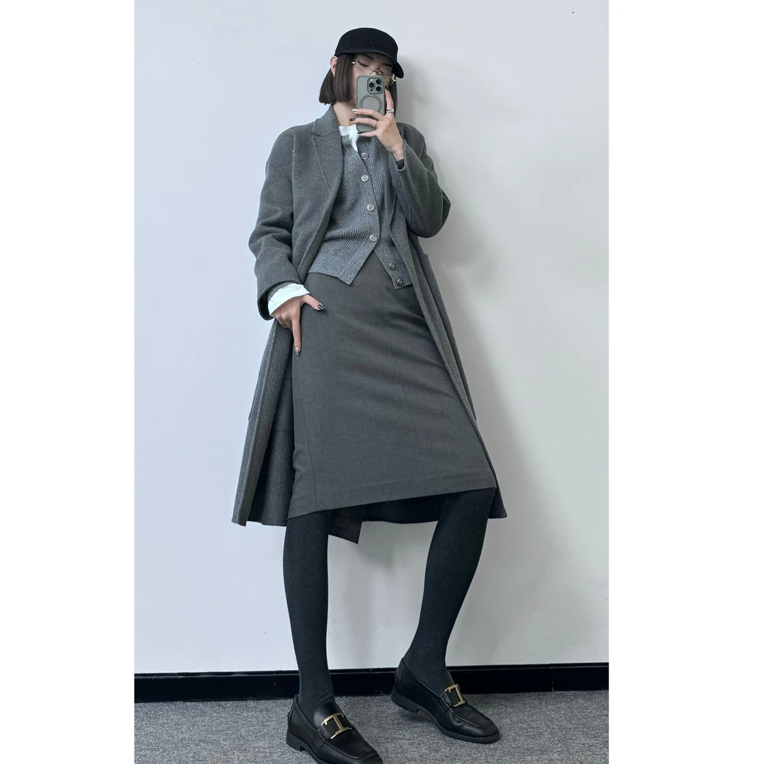 AMASS/阿玛施【row极简风】开叉半身裙气质时尚休闲灰色半裙