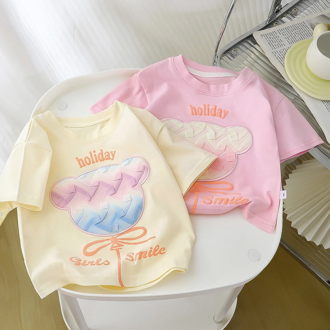 女童女宝宝夏装T恤洋气女孩短袖印花上衣女童夏季体恤JH