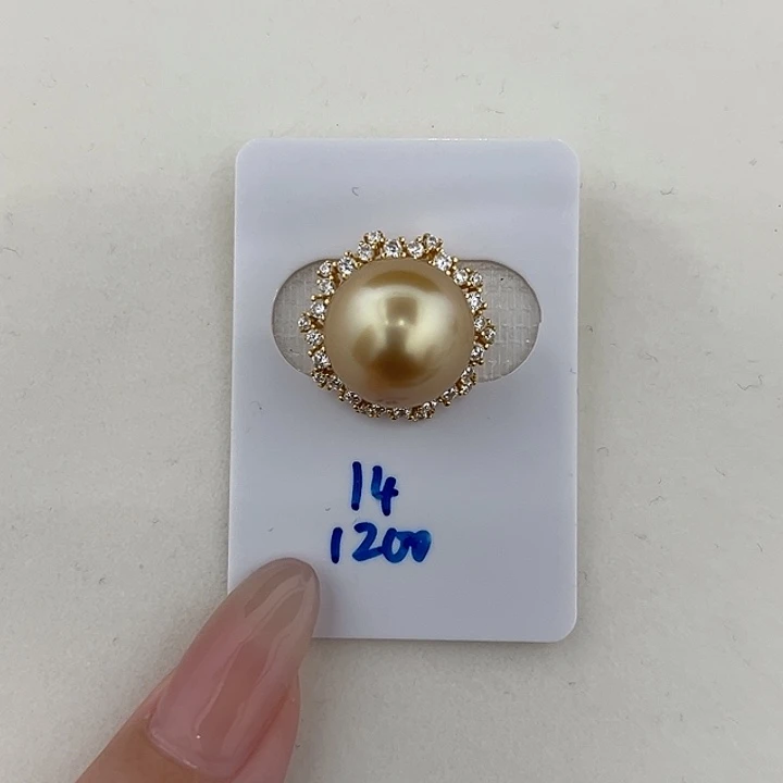 定制海水珍珠未镶嵌裸珠南洋金珠太阳花吊坠14-15（成品）