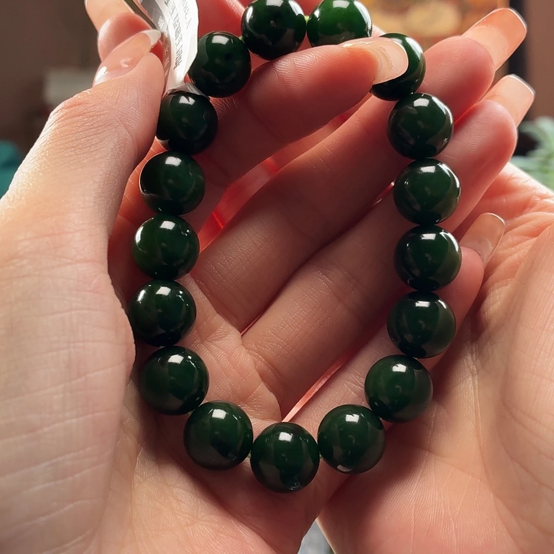 和田玉未镶嵌手串俄碧玉卡12圆珠
