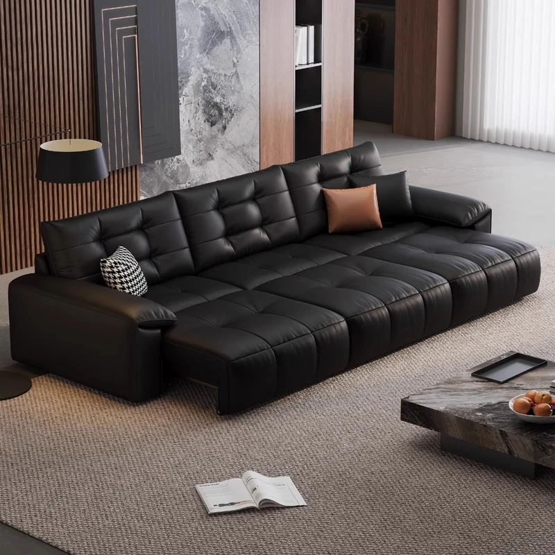 零靠墙智能语音控制电动沙发床真皮功能直排三人位调节伸缩沙发