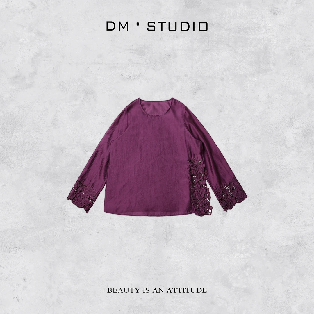 -DM•STUDIO/小众设计款精致感侧开叉钩花长袖衬衣（992075）