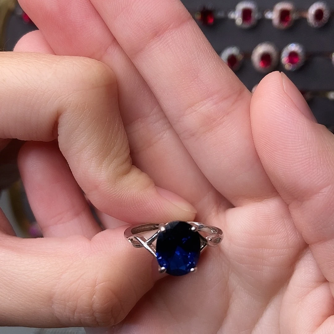 蓝宝石戒指银S925镶嵌