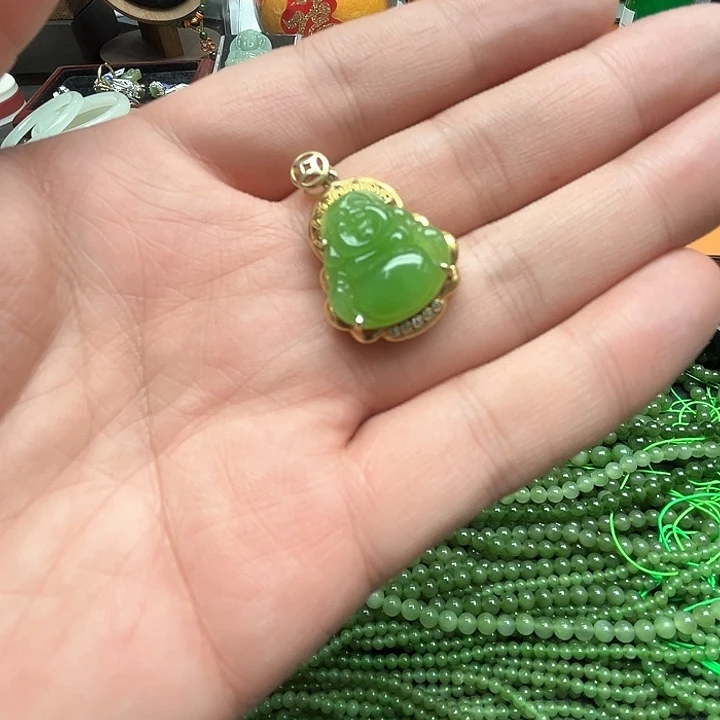 和田玉（碧玉）吊坠(不含链)银S925镶嵌羽*毛