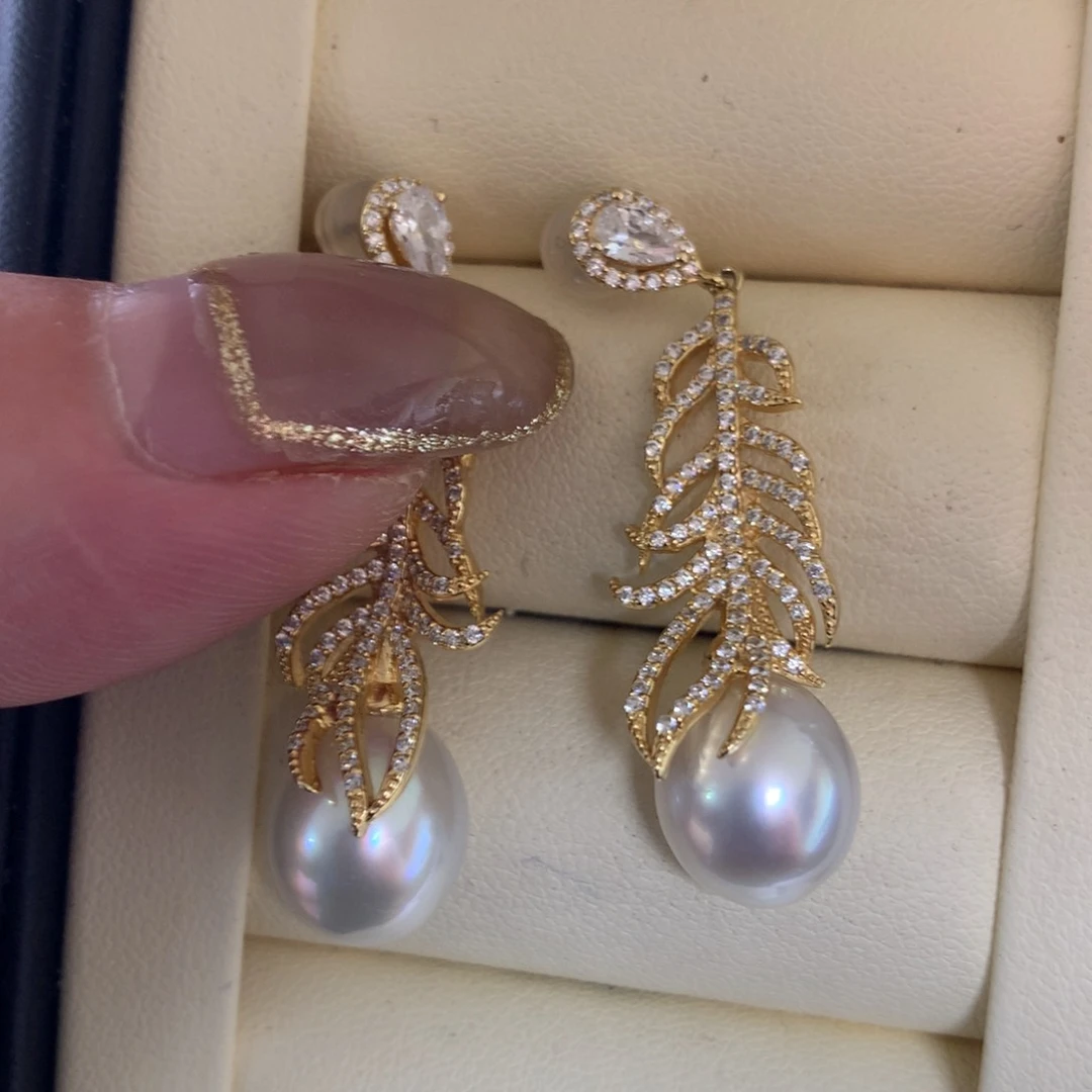 银S925镶嵌海水珍珠耳饰