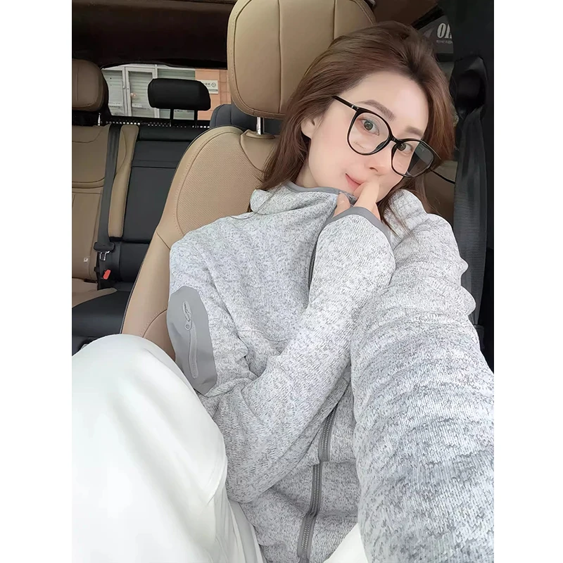 灰色户外立领抓绒衣外套男女款秋季重磅开衫卫衣休闲登山运动夹克