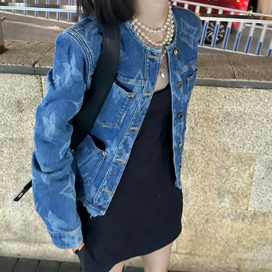 未使用 LouisVuitton/路易威登 无领三花流苏牛仔外套 34码O00768