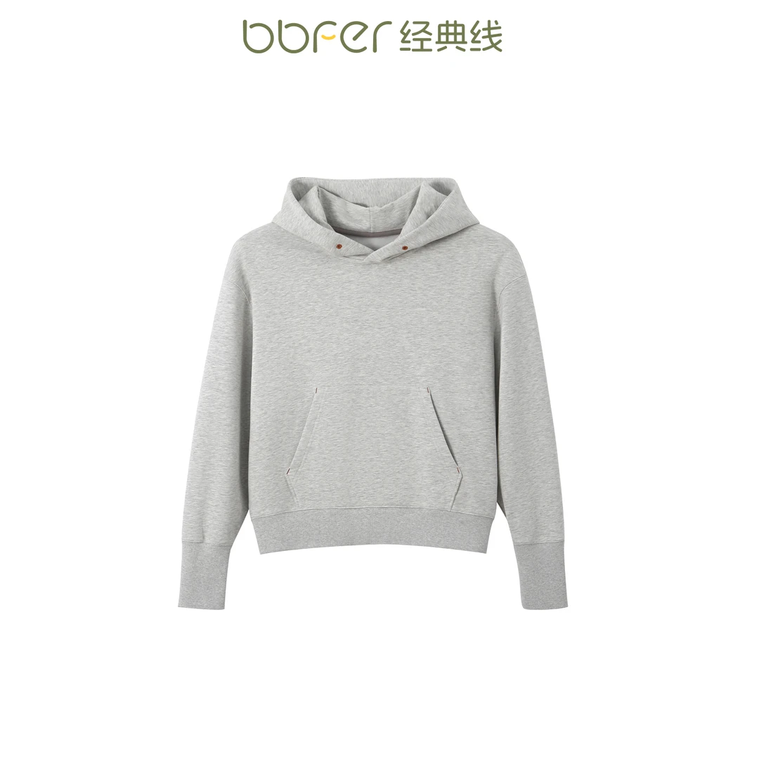 本依凡经典线秋款女装连帽长袖卫衣WTSWY0223运动休闲风短款上衣