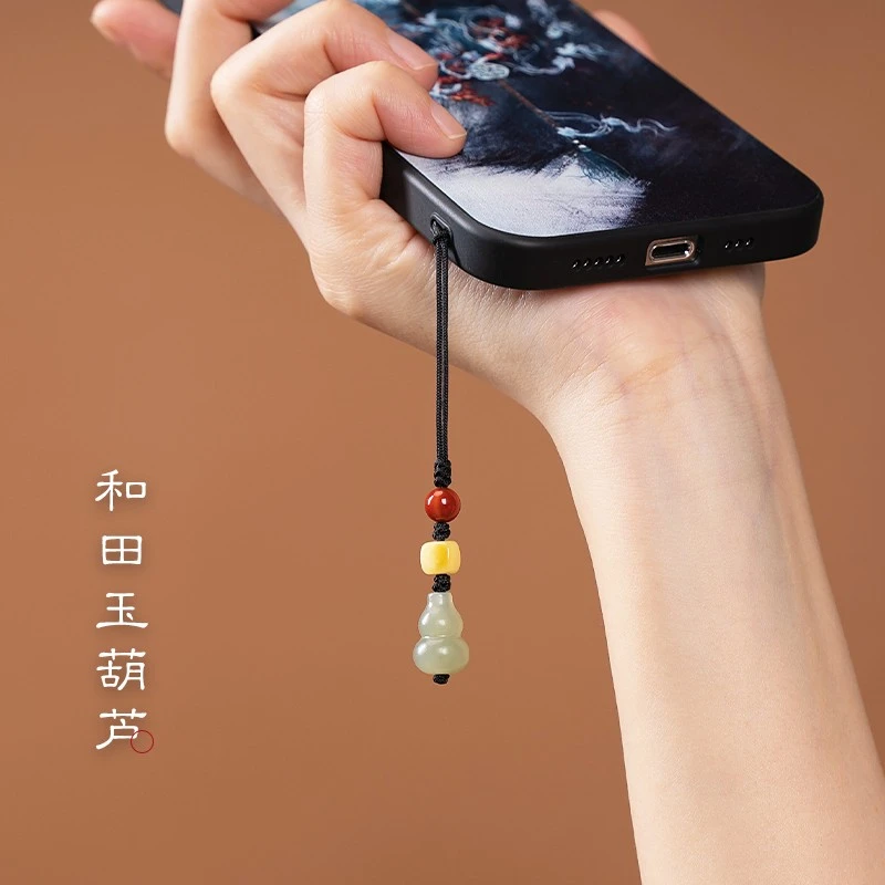 天然和田玉葫芦手机链高端精致男女款挂件招财平安吊坠u盘送礼物