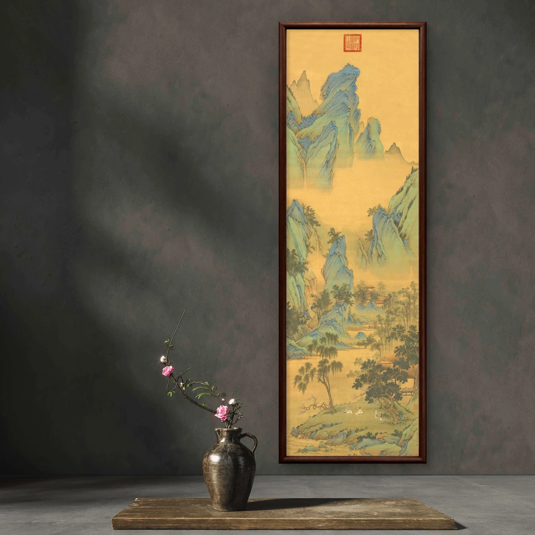 9815-40*120春山吟赏图中式装饰画实木玄关书房茶室客厅挂画