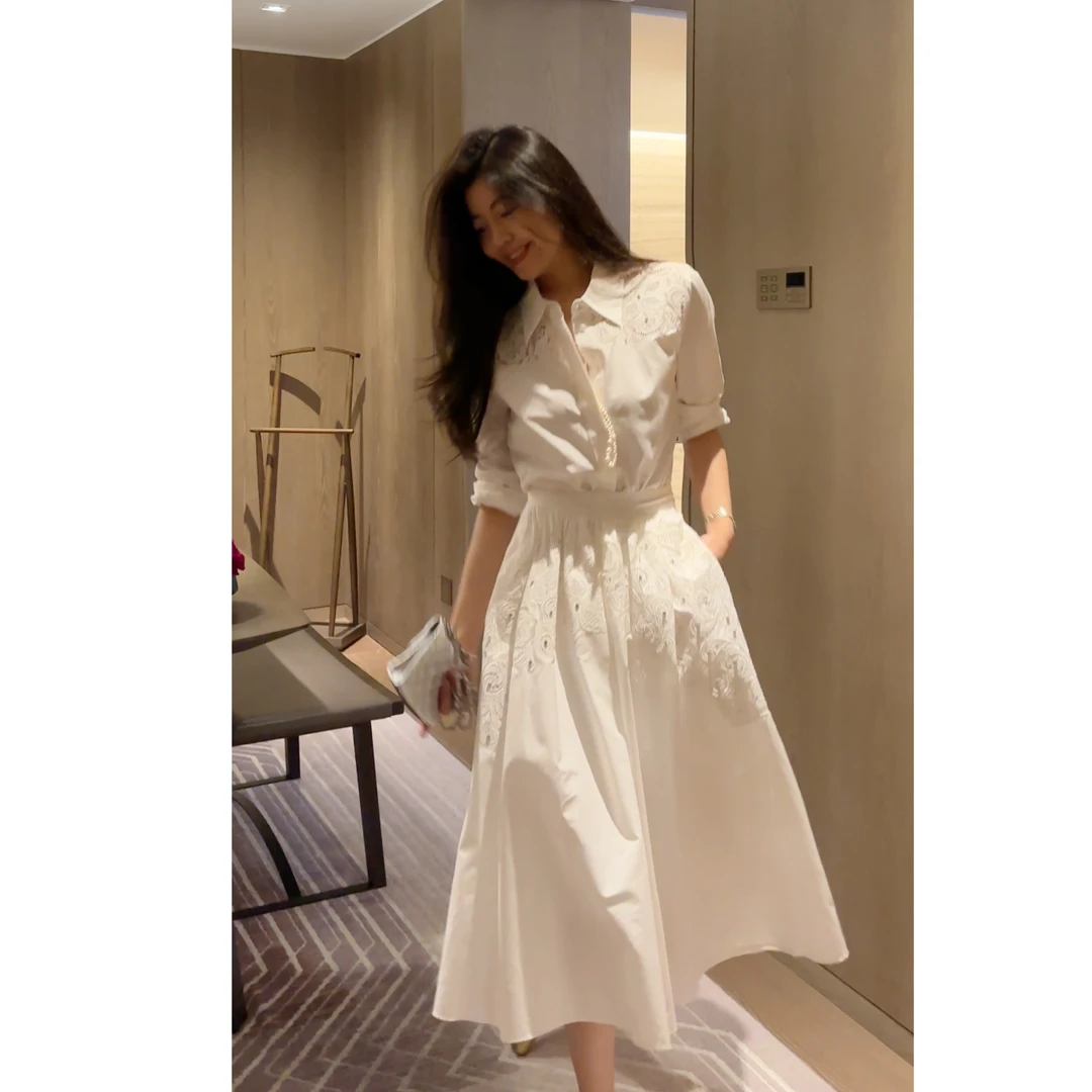 N.COU妮蔻25春新款时尚知性风大方镂空绣花设计衬衫套装女DY21860