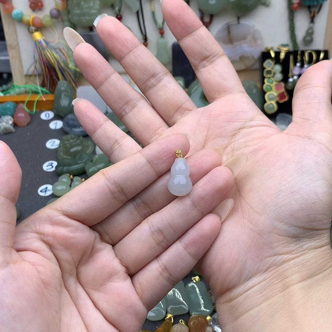 和田玉18K金镶嵌吊坠(不含链)