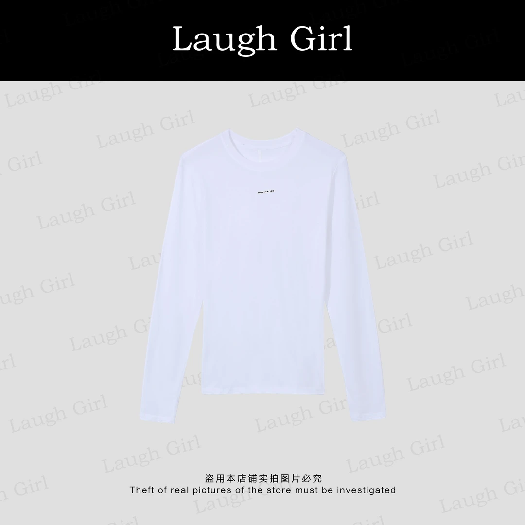 楚楚君 Laugh girl【舒适T】圆领贴标鱼骨线净版长袖T恤TL53898J