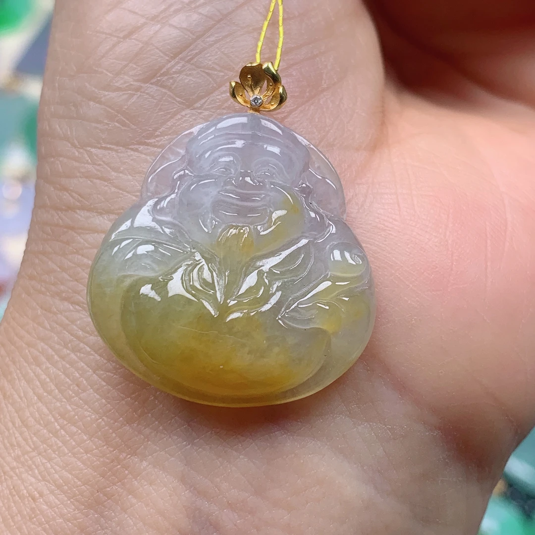 缅甸天然A货翡翠，冰黄翡财神 编号13/526尺寸26-26-5.2