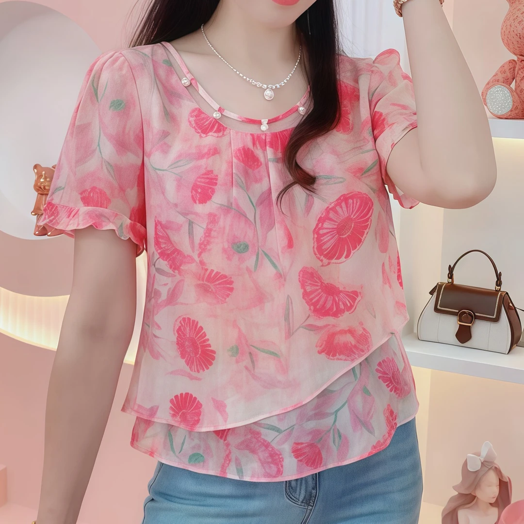 【假日雅韵】夏季减龄洋气通勤百搭甜美小衫设计感短袖T恤女上衣潮